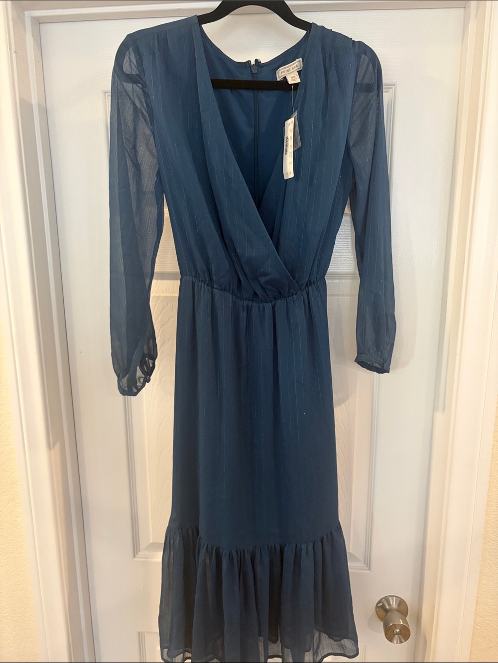 Point Sur - Deep Teal V-Neck Long Sleeve Midi Dress